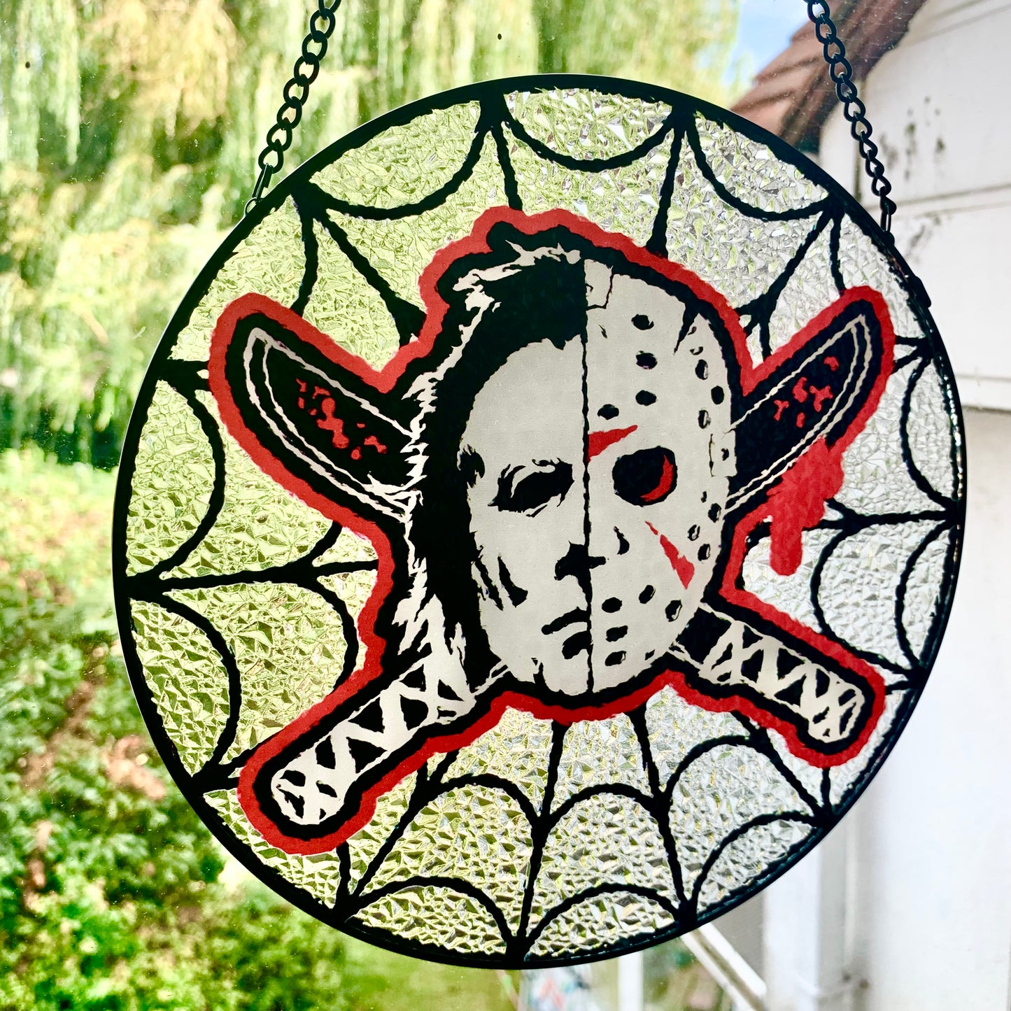 Horror movies glass handcrafted suncatcher, Halloween, Jason Voorhees, Michael Myers