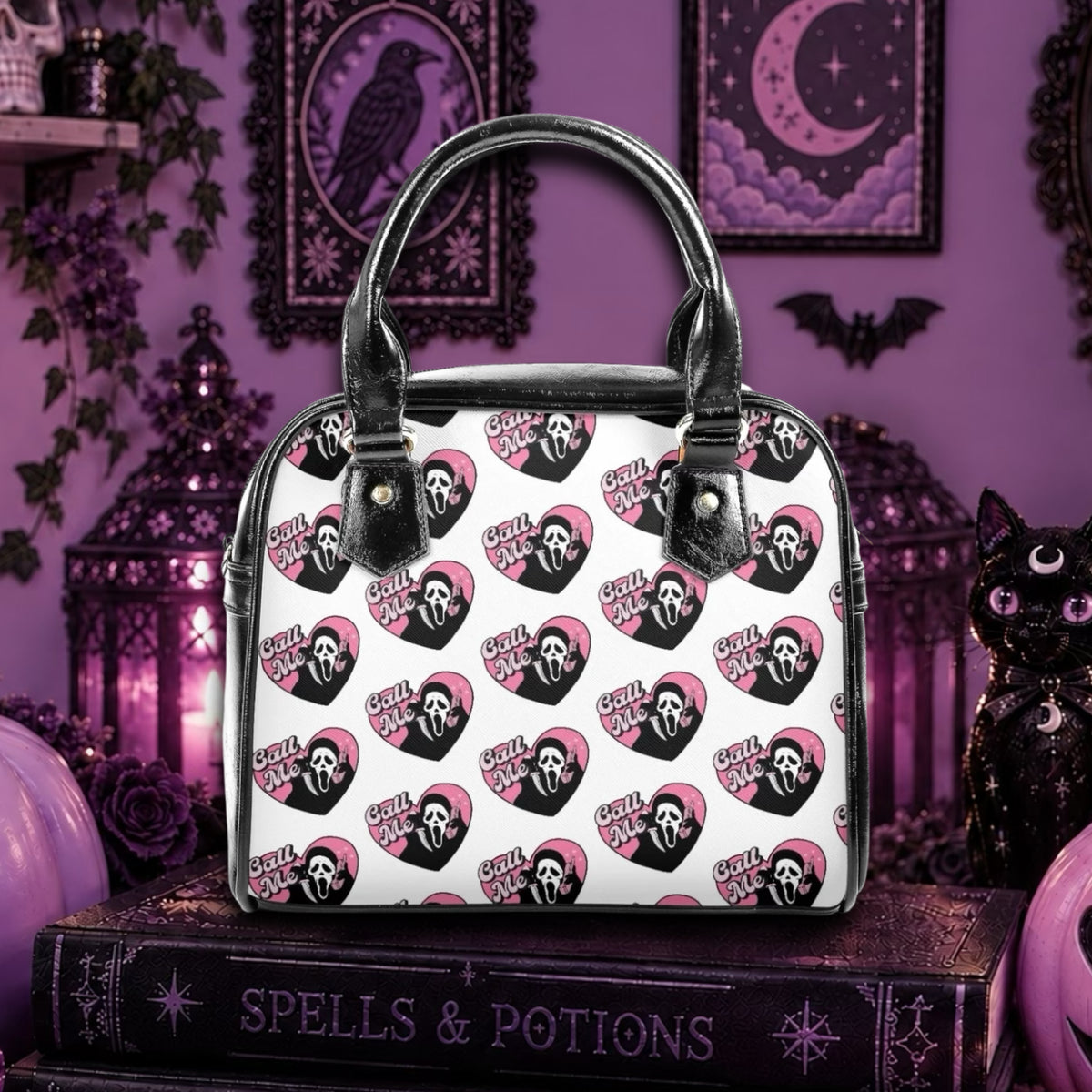 Ghostface Call Me Vegan Leather Handbag, Horror Movies, pastel goth