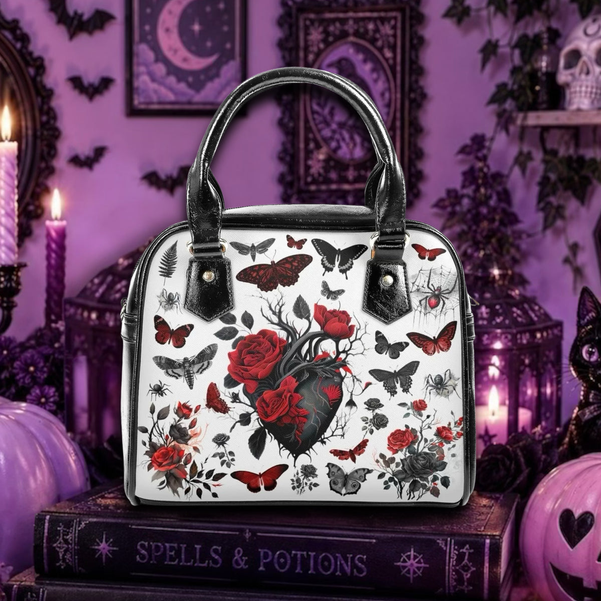 Gothic Botanical Vegan Leather Handbag by Strange Dollz Boudoir