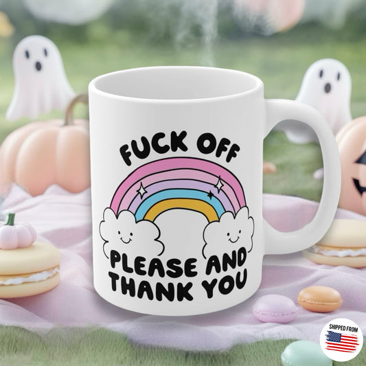 F*ck off please and thank you Mug, Kawaii, Rainbow