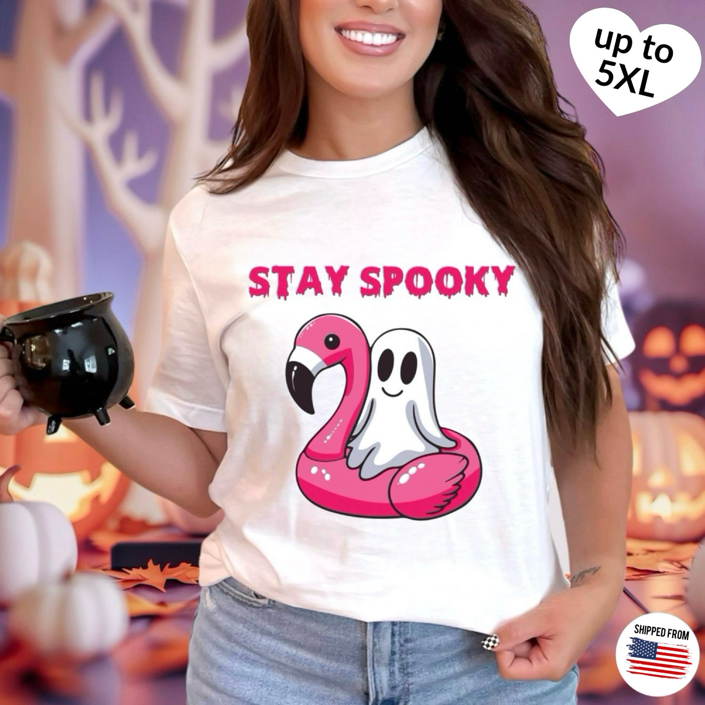 Stay spooky, cute flamingo, Softstyle T-Shirt, Halloween