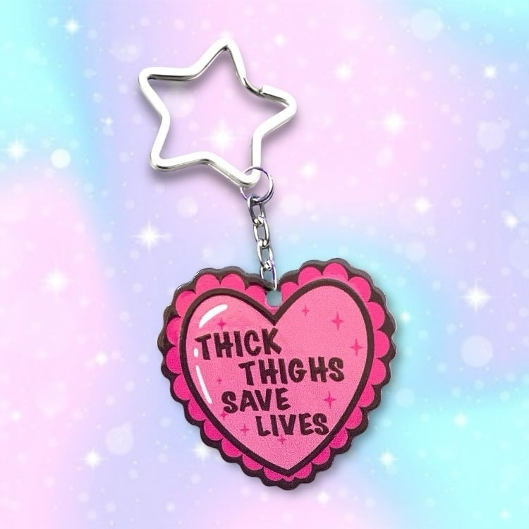 Thick Thighs Save Lives keychain, Body Positivity, Strange Dollz Boudoir