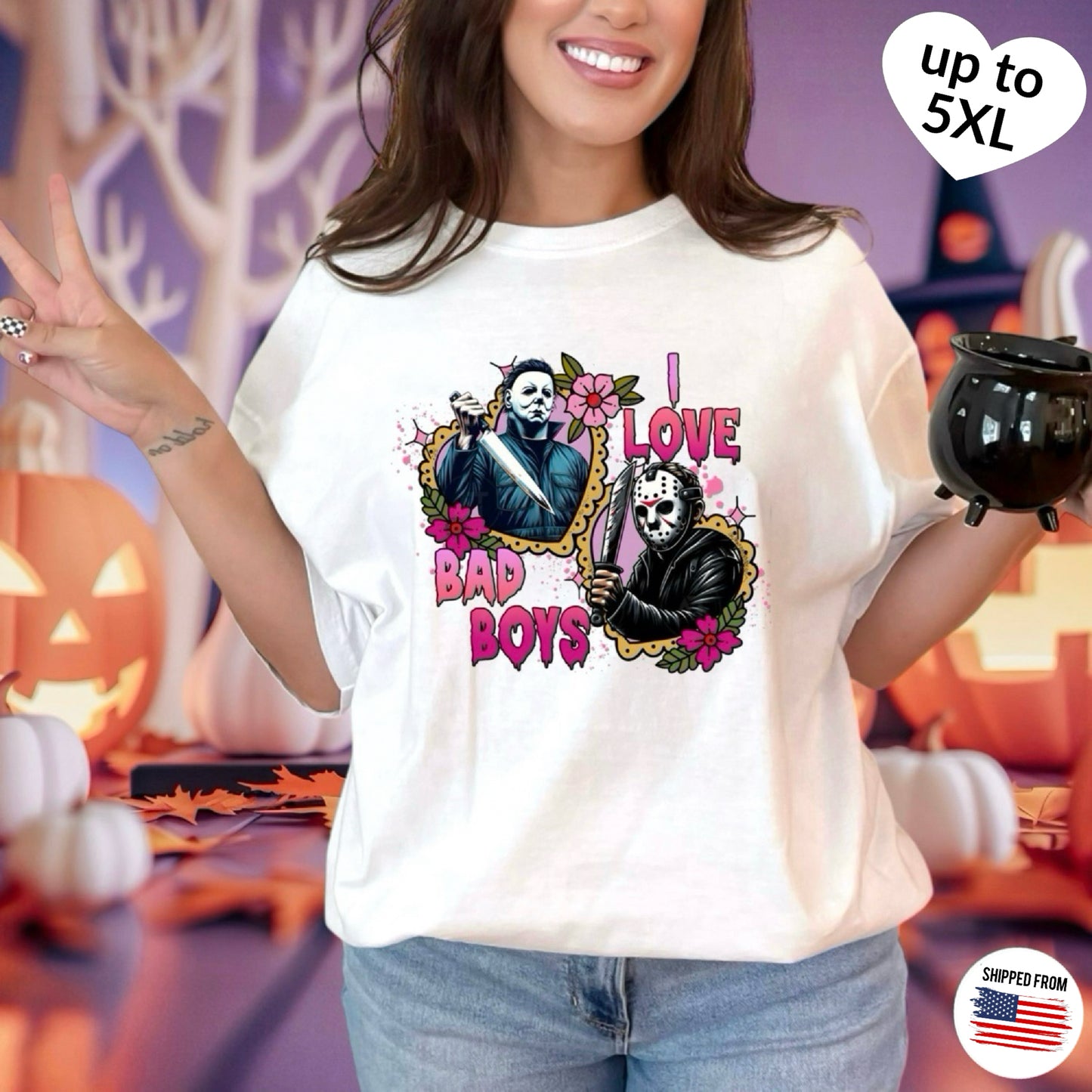 I love Bad Boys Softstyle T-Shirt, Halloween, Horror movies, up to 5XL