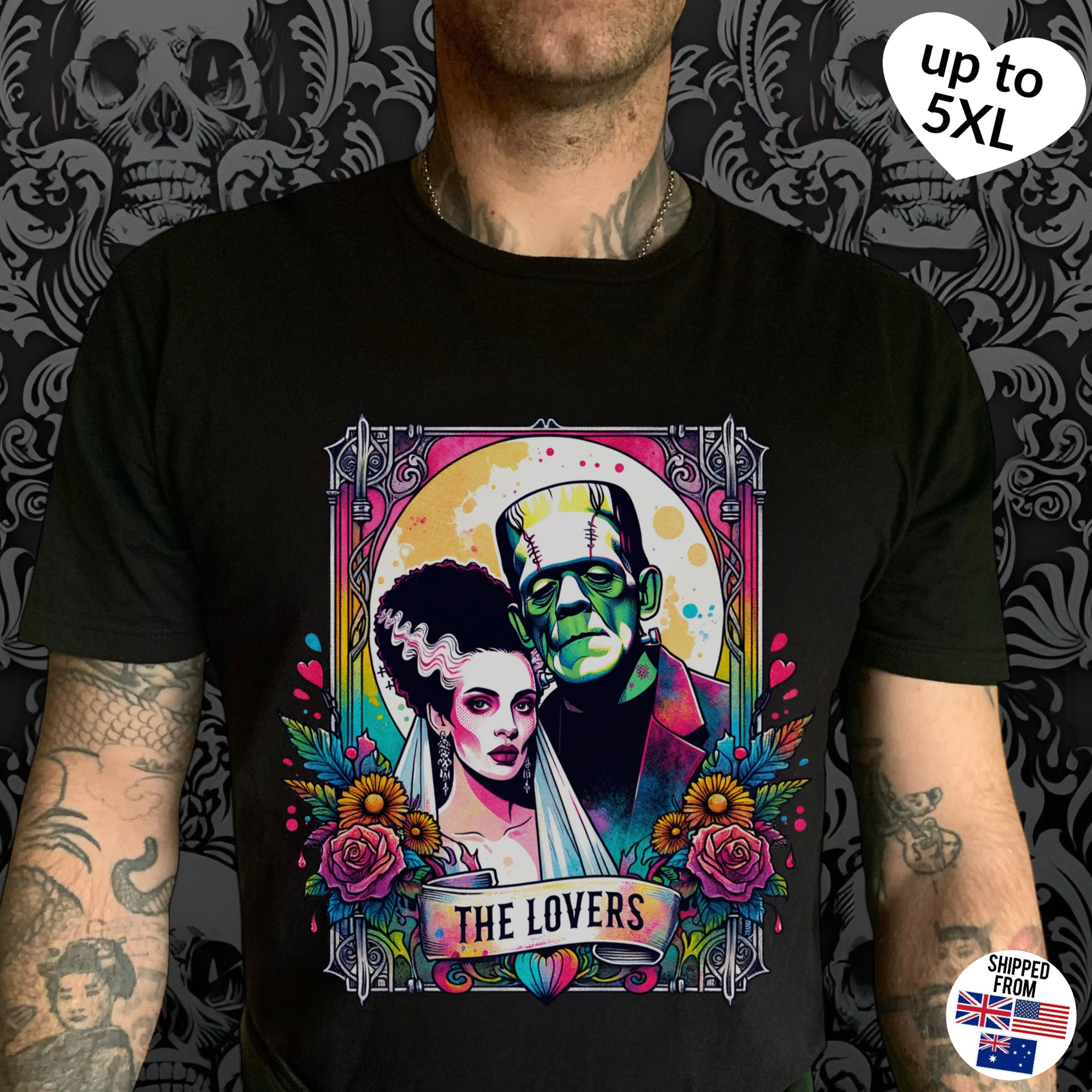 Frankenstein Tarot Card Softstyle T-Shirt, up to 5XL, Horror Movies, Halloween