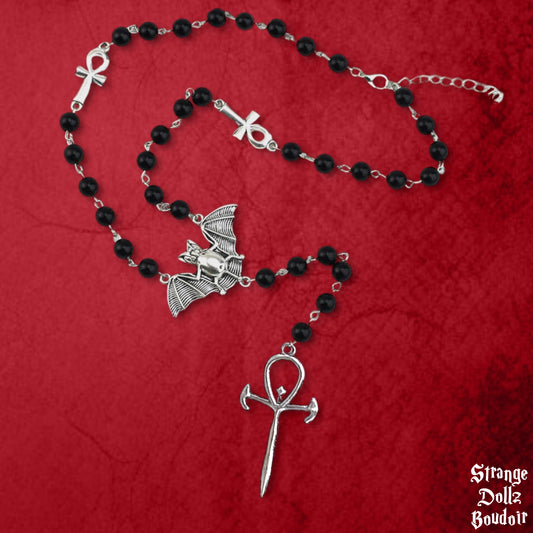 Vampire gothic rosary necklace, Strange Dollz Boudoir