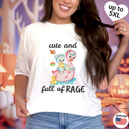 Cute and full of RAGE T-shirt, up to 5XL, cute bear and swan