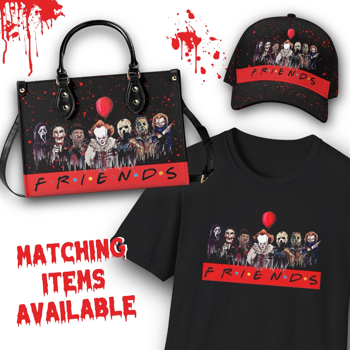 Killer Friends, Vegan Leather Gothic Handbag, Halloween, Horror Movies, Ghostface, Pennywise