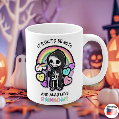 It’s ok to be goth and also love rainbows Mug, kawaii, pastel goth, pride