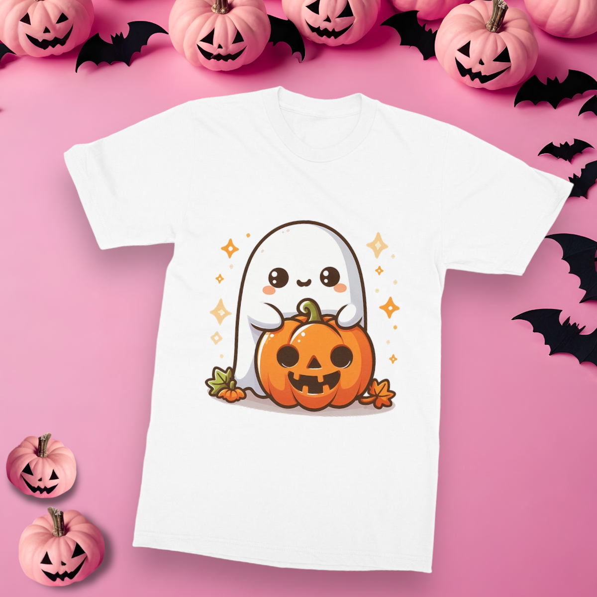 Cute ghost, pumpkin, Halloween, Softstyle T-Shirt