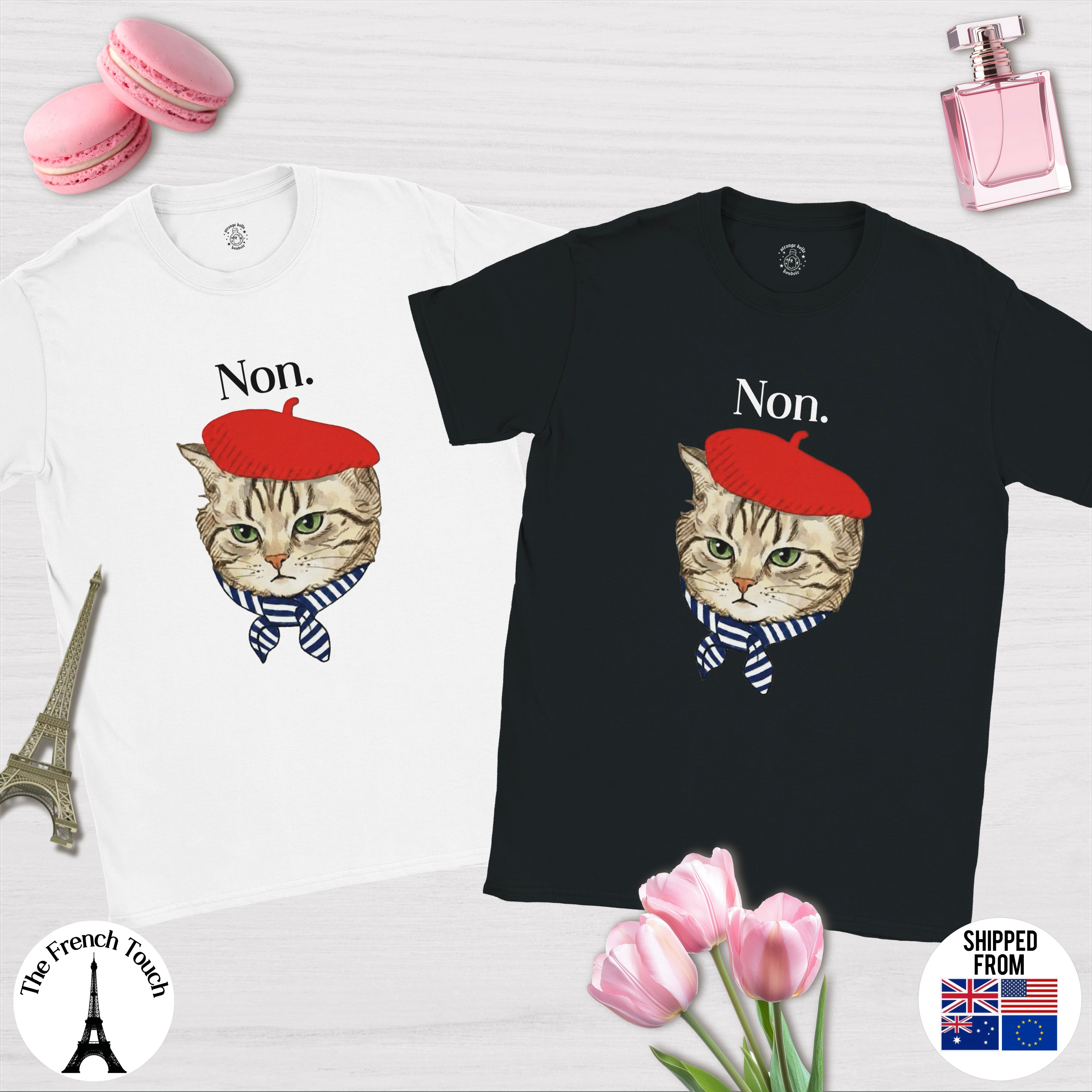 Funny cat T-shirt, French humour, NON !