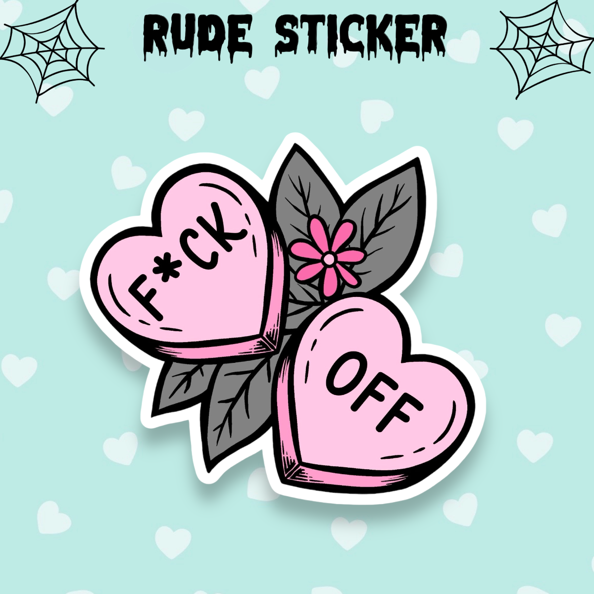 Rude Hearts sticker, Pastel Goth Spooky Sticker, Gothic stationery, Halloween, Strange Dollz Boudoir