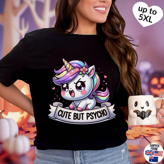 Cute but Psycho, T-shirt, up to 5XL, kawaii unicorn, pastel goth