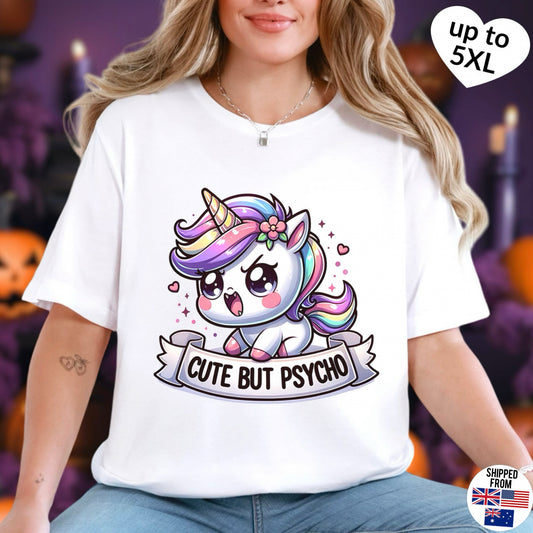 Cute but Psycho, T-shirt, up to 5XL, kawaii unicorn, pastel goth