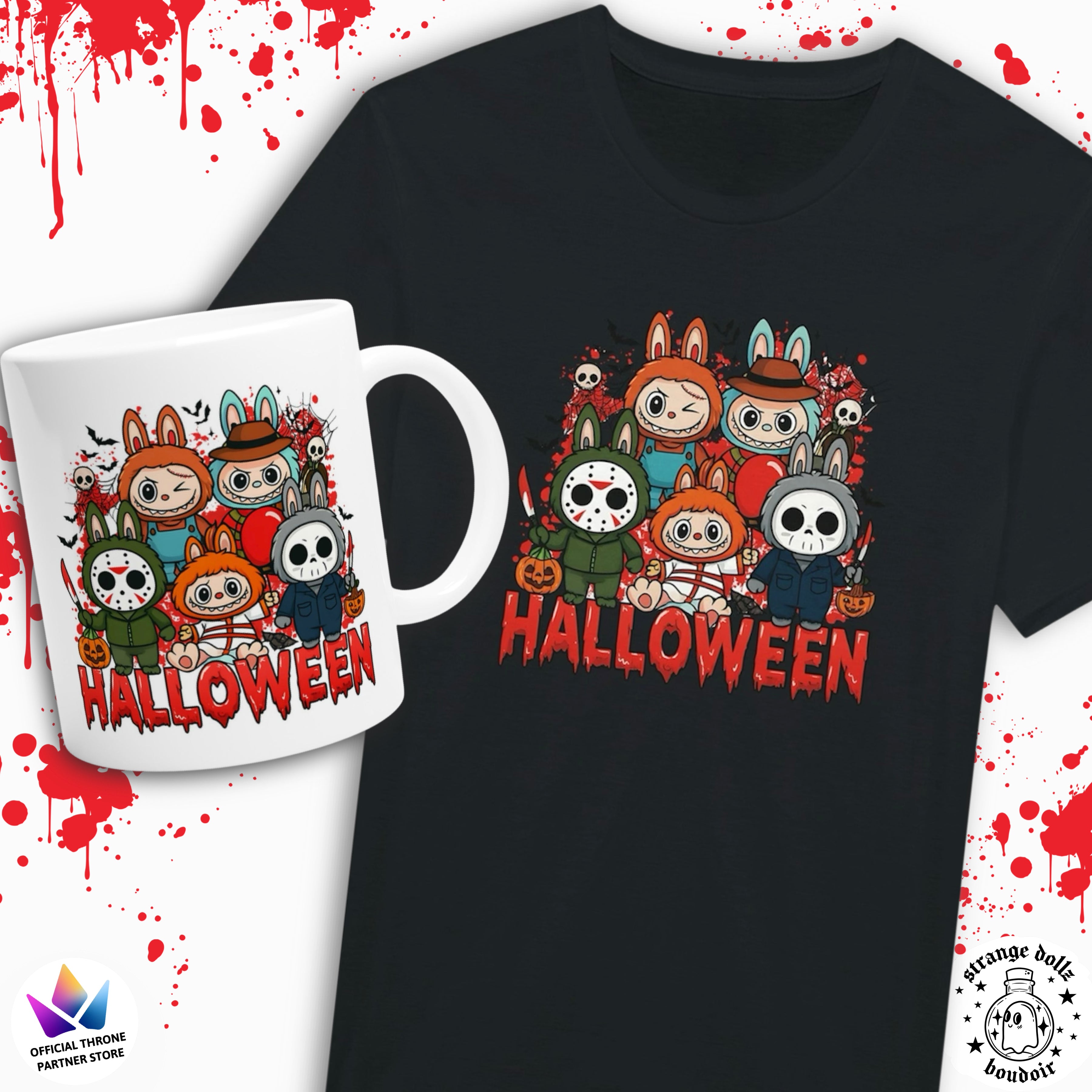 Spooky Labubu Horror Movies White Ceramic Mug, Halloween