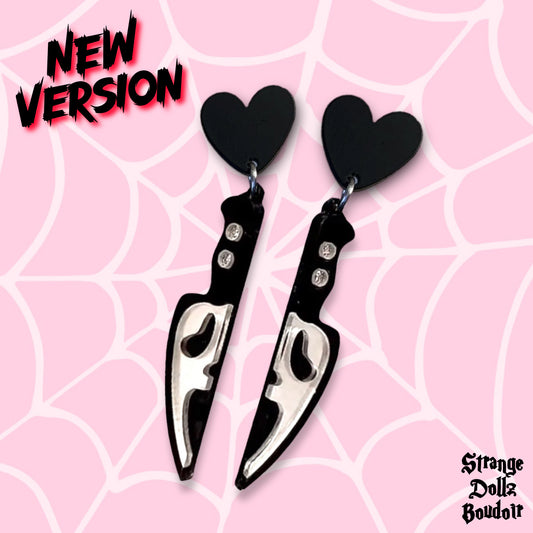 New Version ! Scream Ghostface knife Horror movie earrings, 925 sterling silver, Strange Dollz Boudoir