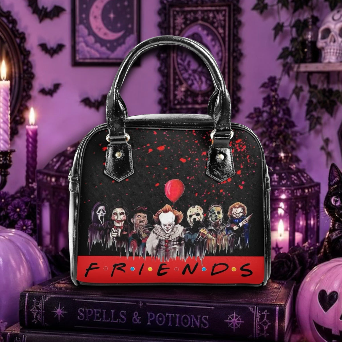 Killer Friends, Vegan Leather Gothic Handbag, Halloween, Horror Movies, Ghostface, Pennywise