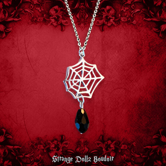 Spiderweb necklace, gothic jewellery, Strange Dollz Boudoir