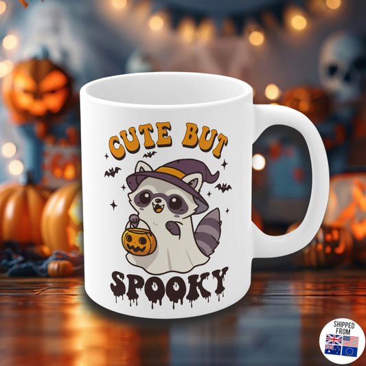 Cute but Spooky, Halloween Mug, cute Racoon