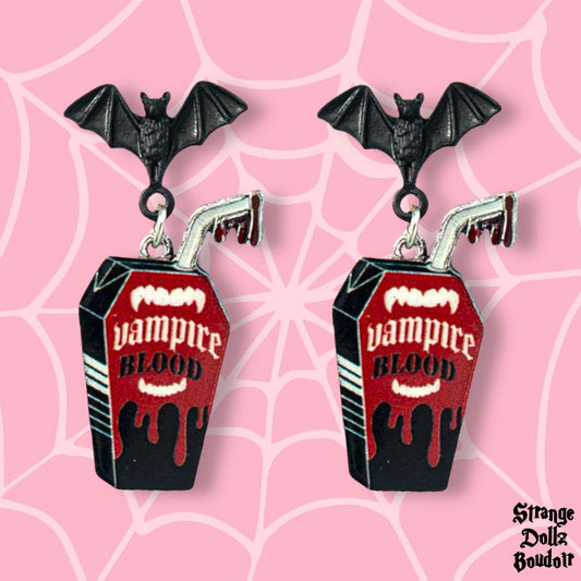 Vampire Blood earrings, Bat earrings, Halloween, Strange Dollz Boudoir