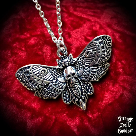 Death moth necklace, gothic jewellery, Strange Dollz Boudoir