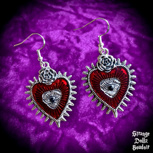 Gothic Hearts earrings, 925 Sterling Silver, Witchy Gothic, Strange Dollz Boudoir