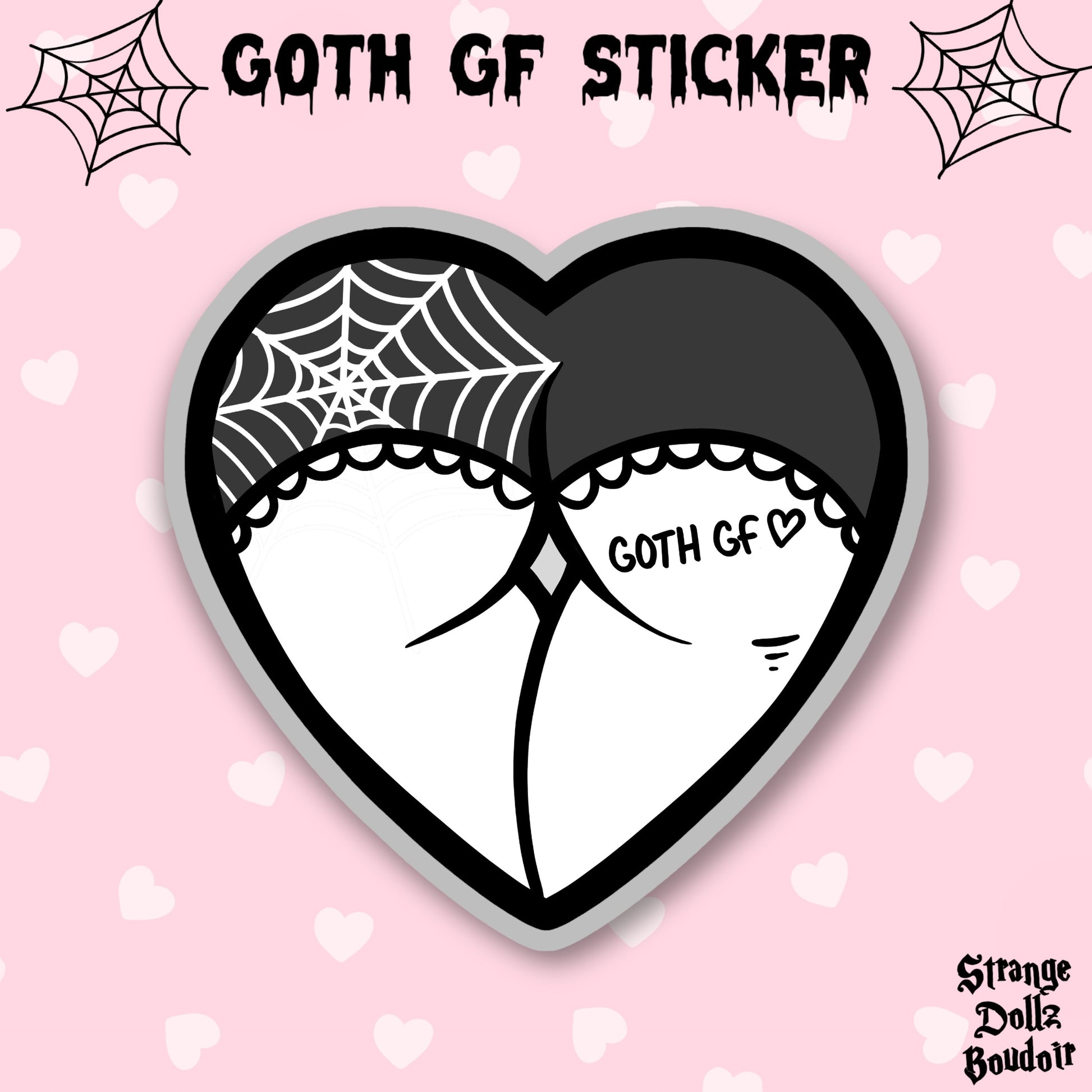 Goth GF sticker, goth girlfriend, gothic sticker, kawaii, pastel goth, Strange Dollz Boudoir
