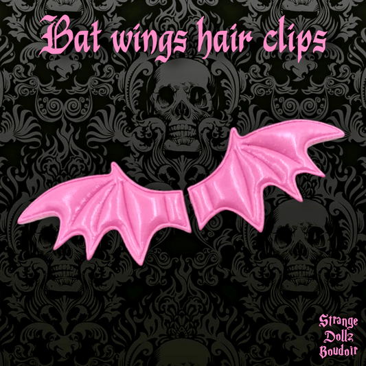 Pink Bat wings hair clips, Succubus, Demon, Gothic Cosplay Harajuku, Halloween, Strange Dollz Boudoir