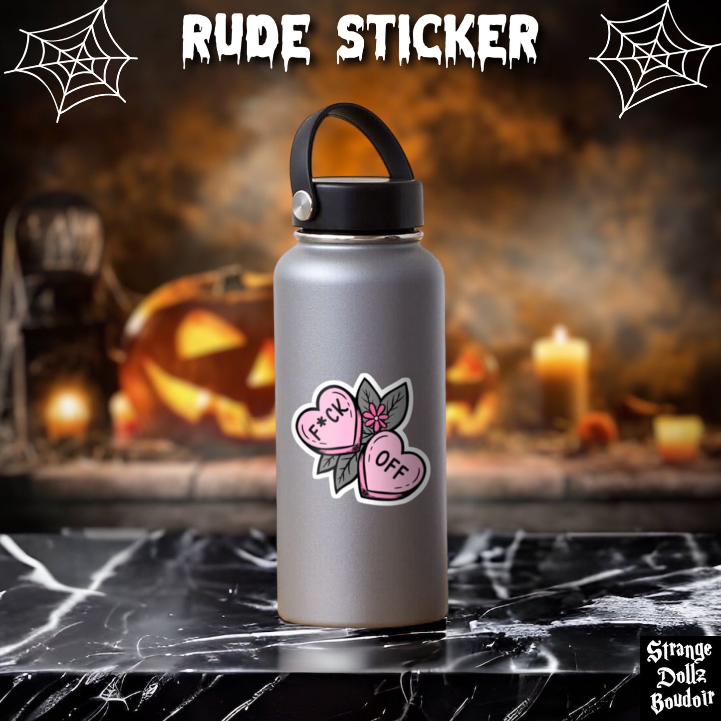 Rude Hearts sticker, Pastel Goth Spooky Sticker, Gothic stationery, Halloween, Strange Dollz Boudoir